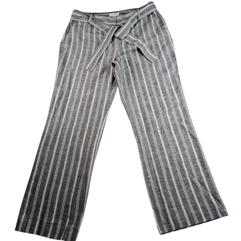 Liz Claiborne Dress Pant Women 14 Gray Striped Tie Waist Classic Business Casual